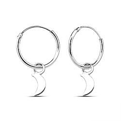 Wholesale 925 Sterling Silver Dangling Moon Plain Charm Hoop Earrings