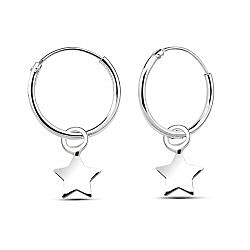 Wholesale 925 Sterling Silver Dangle Star Plain Charm Hoop Earrings