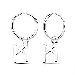 Wholesale 925 Sterling Silver Mannaz Rune Symbol Charm Hoop Earrings