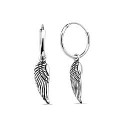 Wholesale 925 Sterling Silver Angel Wing With Feather Charm Hoop Earrings
