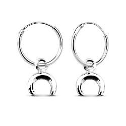 Wholesale 925 Sterling Silver Crescent Moon Horn Charm Hoop Earrings 
