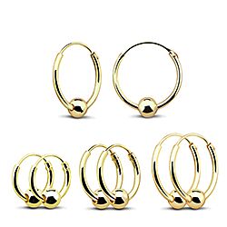 Wholesale 925 Sterling Silver Gold Plated Ball Bead Charm Hoop Earrings