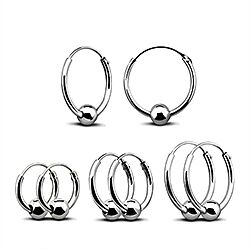 Wholesale 925 Sterling Silver Rhodium Ball Bead Charm Hoop Earrings
