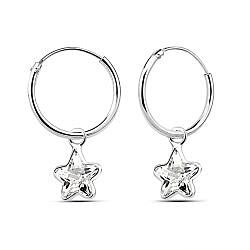 Wholesale 925 Sterling Silver Dangle Star CZ Charm Hoop Earrings