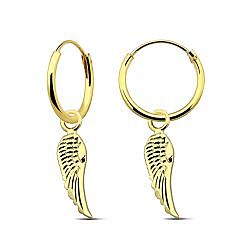 Wholesale 925 Sterling Silver Gold Plated Dangle Feather Charm Hoop Earrings