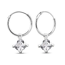 Wholesale 925 Sterling Silver Square Charm Hoop Earrings