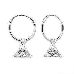 Wholesale 925 Sterling Silver Triangle Cubic Charm Hoop Earrings