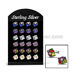 Wholesale 925 Sterling Silver Cube Drop Crystal 12 Pairs Display Stand