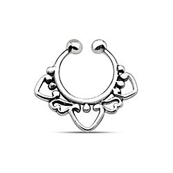 Filigree Style Endless Heart Silver Oxidized Nose Piercing Septum