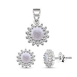 Wholesale 925 Sterling Silver Round Ice Stone Cubic Zirconia Jewelry Set