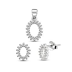Silver CZ Oval Pendant and Earring Set