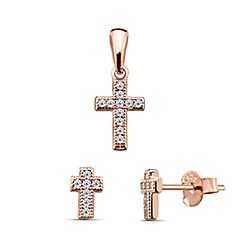 Wholesale Silver Rose Gold Plated Cross CZ Jewelry Set