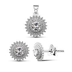 Wholesale 925 Sterling Silver Flower Design Cubic Zirconia Jewelry Set