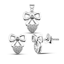 Wholesale 925 Sterling Silver Bow Heart Cubic Zirconia Jewelry Set