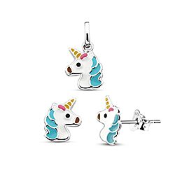 Wholesale Silver Enamel Unicorn Kids Jewel Set