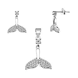 Wholesale Silver CZ Whale Tail Pendant Jewelry Set