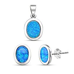 Wholesale 925 Sterling Silver Blue Opal Semi-Precious Jewelry Set