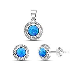 Wholesale 925 Sterling Silver Blue Opal Round Cubic Zirconia Jewelry Set