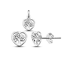 Wholesale 925 Sterling Silver Tree Heart Plain Jewelry Set