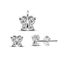 Wholesale Silver Butterfly Round Cubic Zirconia Jewel Set