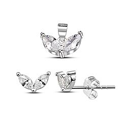 Silver Double Leaves Cubic Zirconia Jewel Set