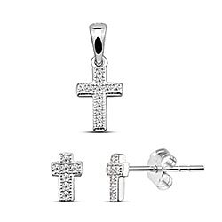 Wholesale 925 Sterling Silver Jesus Cross Cubic Zirconia Jewelry Set