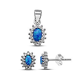 Wholesale 925 Sterling Silver Blue Opal Oval  Zirconia Jewelry Set