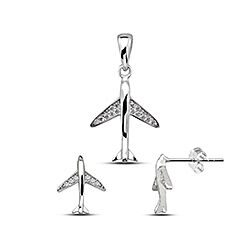 Wholesale 925 Sterling Silver Airplane Cubic Zirconia Jewelry Set