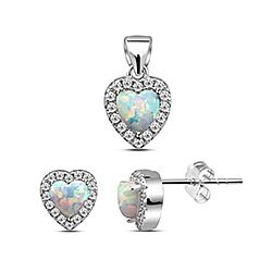 Silver Unicorn Opal Heart Jewelry Set