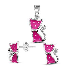 Pink Cute Kitty Pendant & Earrings Set