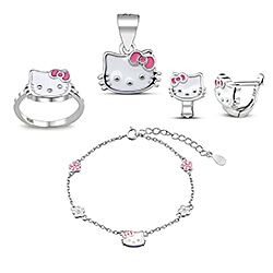 Silver Enamel Kitty Kids Jewelry Set