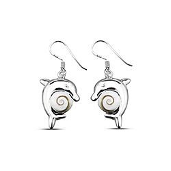 Silver Shell Dolphin Shiva Eye Earrings