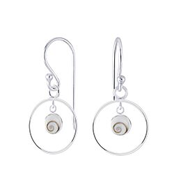 Wholesale 925 Sterling Silver Dangling Shell In Circle Shiva Eye Earrings 