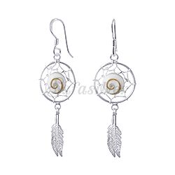 Wholesale 925 Sterling Silver Round Dangle Feather Shiva Eye Earrings