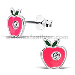 Wholesale 925 Sterling Silver Crystal Apple Kids Stud Earrings   