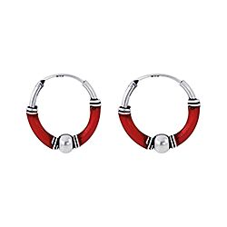 Wholesale 925 Sterling Silver Red Enamel Bali Hoop Earrings