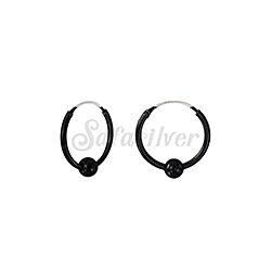 Wholesale 925 Sterling Silver Black Enamel Ball Bead Plain Hoop Earrings
	