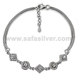 Wholesale 925 Sterling Silver Round & Square Cubic Zirconia Bracelet