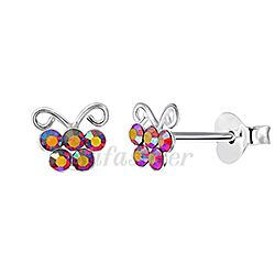 Silver Butterfly Stud Earrings with Multicolor Crystal