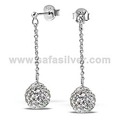 Silver Chain Dangling Crystal Stud Earrings