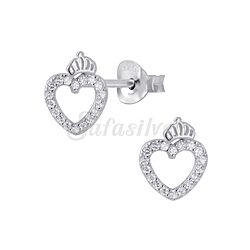 Wholesale 925 Sterling Silver Crown Heart with Cubic Zirconia Stud Earrings 