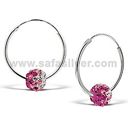 Wholesale 925 Sterling Silver Crystal Ball Charm Hoop Earrings