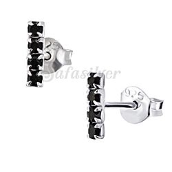 Wholesale Silver Jet Crystal Bar Stud Earrings