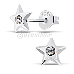 Silver Crystal Star Stud Earrings