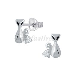 Wholesale 925 Sterling Silver Cubic Zirconia Alien Cat Sparkly Stud Earrings