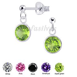 Wholesale 925 Sterling Silver Dangle Round Cubic Zirconia Stud earrings