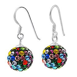 Wholesale 925 Sterling Silver Multi Color Ball Hook Crystal Earrings