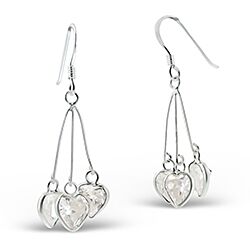 Wholesale 925 Sterling Silver Triple Dangle Heart Cubic Zirconia Earrings