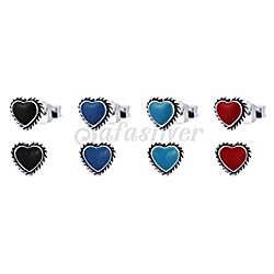 Wholesale 925 Silver Enamel Heart Oxidized Stud Earrings