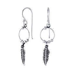 Wholesale 925 Sterling Silver Feather Hoop Dangle Plain Earring